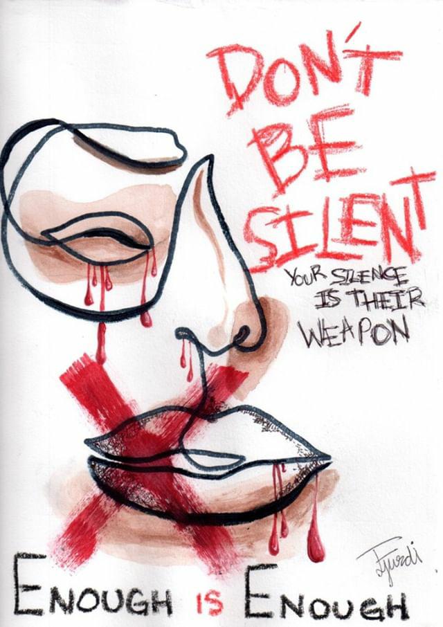 Also by Farah: "This one highlights the silence and pain that members of the black community and POC have faced simply for their skin colour and culture. It calls on people to use their voices and fight for change." <a href="/NorthParkSSca/">North Park Secondary</a>