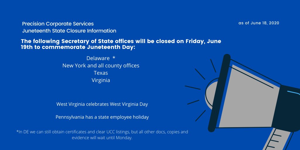 Juneteenth State Closure information updates! Click the link to learn more.  tinyurl.com/yba5a3vq

Contact us directly if you have any questions!