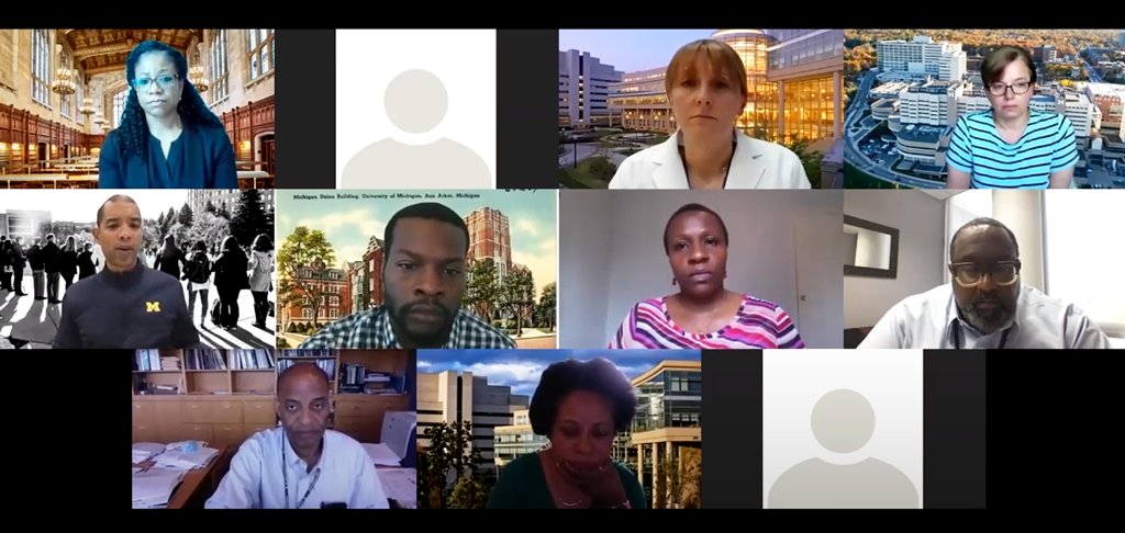 UMIntMed's tweet photo. On June 15, @UMIntMed hosted a town hall panel discussion on racism and discrimination. Thank you to panelists Drs. John Carethers, Monica Colvin, Steven Gay, Sarah Gualano, Eve Kerr, Michael Lukela, Ade Nuga, and Erin Price and Olushola Samuel. https://t.co/KT7EqJS9eG https://t.co/34i6GzDOvf