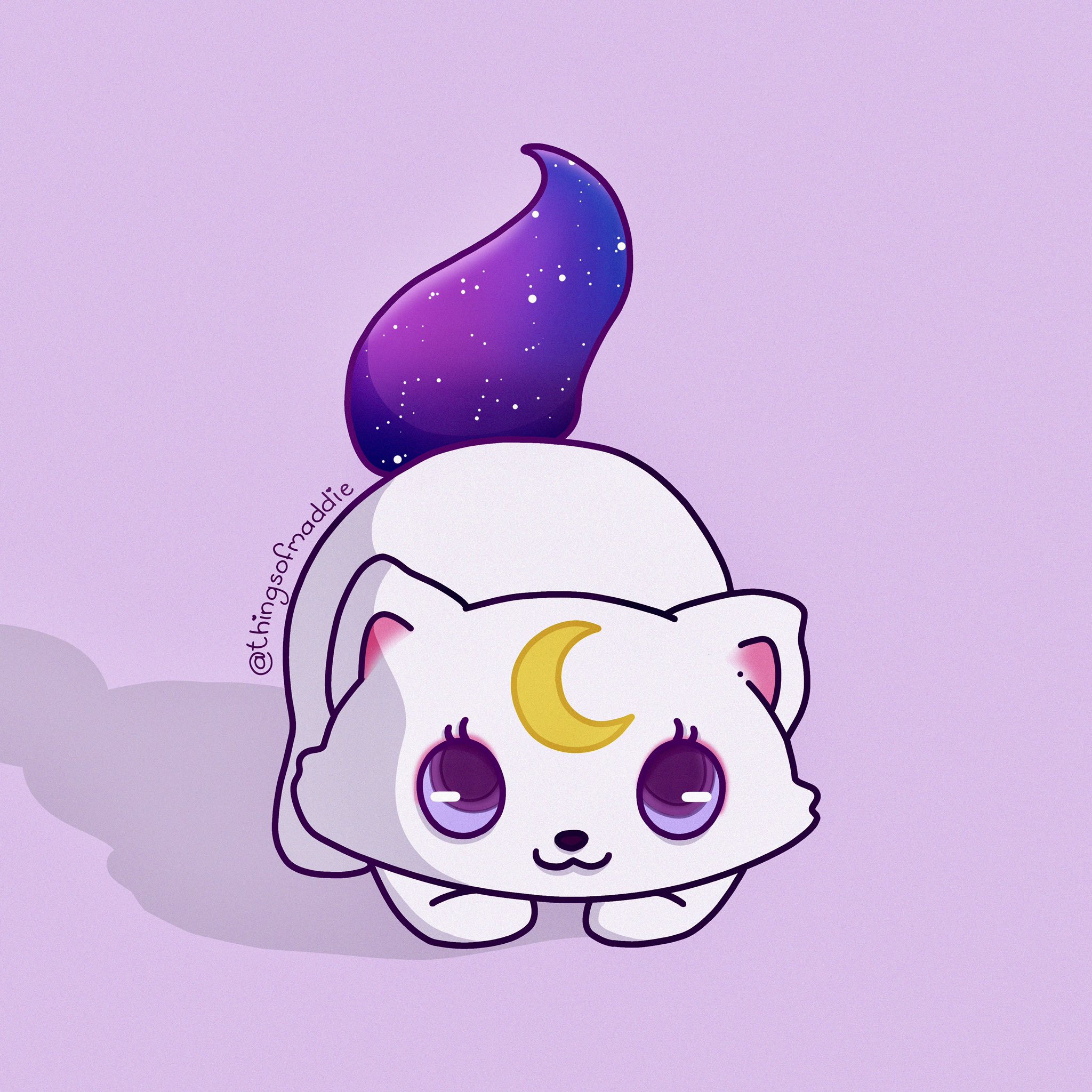 Cute Kawaii White Cat with Moon and Star Frame, Galaxy background | Pet Mat