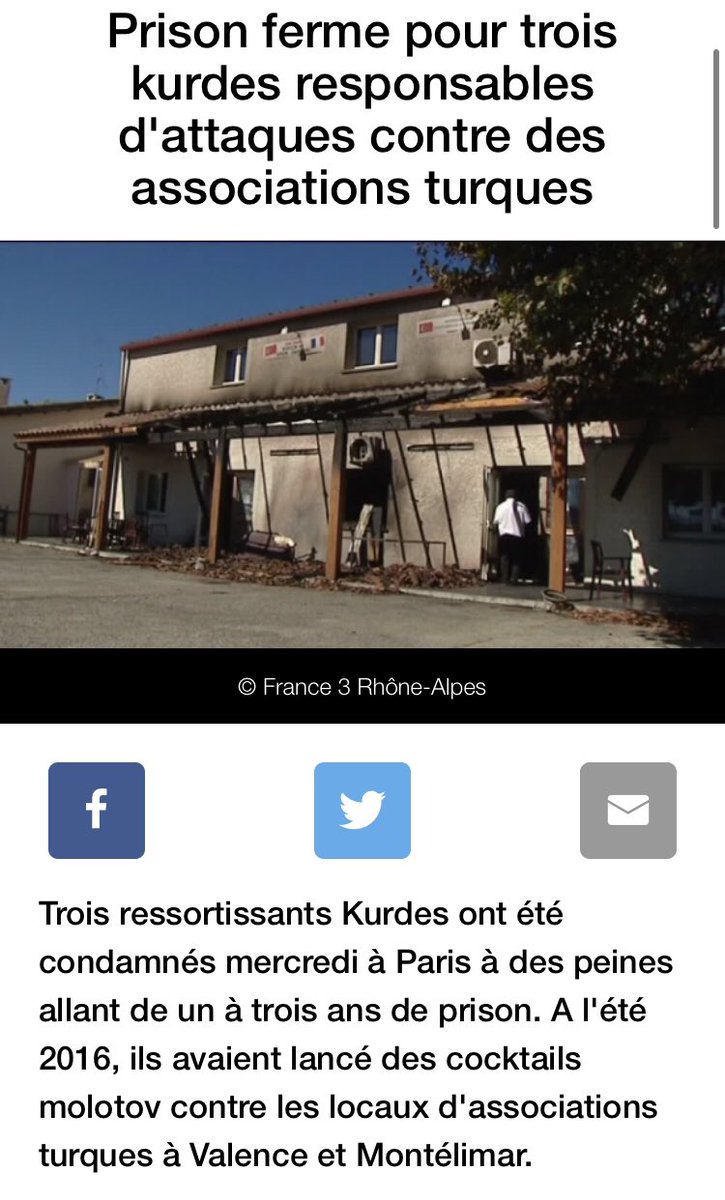 La Justice française a déjà condamné des partisans kurdes du PKK à plusieurs reprises.Il faut continuer à réprimer ces actes ignobles commis sur le sol français !  @justice_gouv @Place_Beauvau  #PKKlies