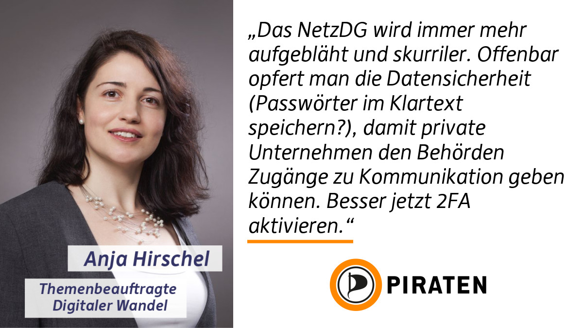 Aus aktuellem Anlass,  unsere Themenbeauftragte @AnjaHirschel zu den aktuellen Entwicklungen zum #NetzDG.
#piraten #saveyourinternet #datensicherheit