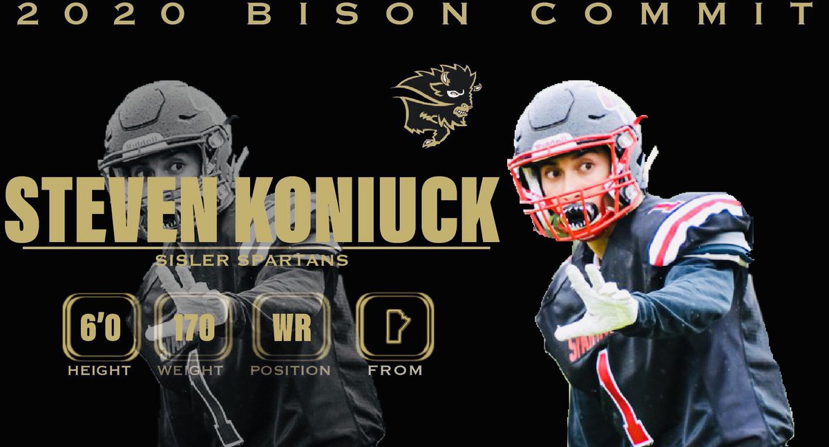 MBBisons's tweet photo. 🚨 SIGNING ALERT 🚨
Bison football is excited to announce the commitment of @therealstevenko from the @SpartanFB program!
The highly versatile dual sport athlete also starred on the track team at Sisler high school.
Welcome to the Herd Steven!
#2020bison #weareallbison https://t.co/zjKbN1gZBi