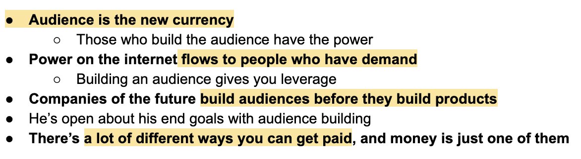 5. Audience is the new currency.There’s many different ways you can get paid, and money is just one of them. Power on the internet flows to people who own demand.