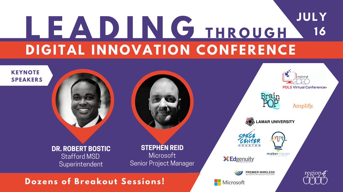 KEYNOTE SPEAKERS
-Dr. Robert Bostick <a href="/StaffordMSD/">Stafford MSD</a> Supt.
-Stephen Reid <a href="/Microsoft/">Microsoft</a> Project Manager

SESSIONS
-Teach Girls to Code &amp; Change the World
-Engaging Students in a Virtual Classroom
-Blended Learning w/ Nearpod
-The Living Library
-&amp; More!

DETAILS bit.ly/R4DigitalConf20