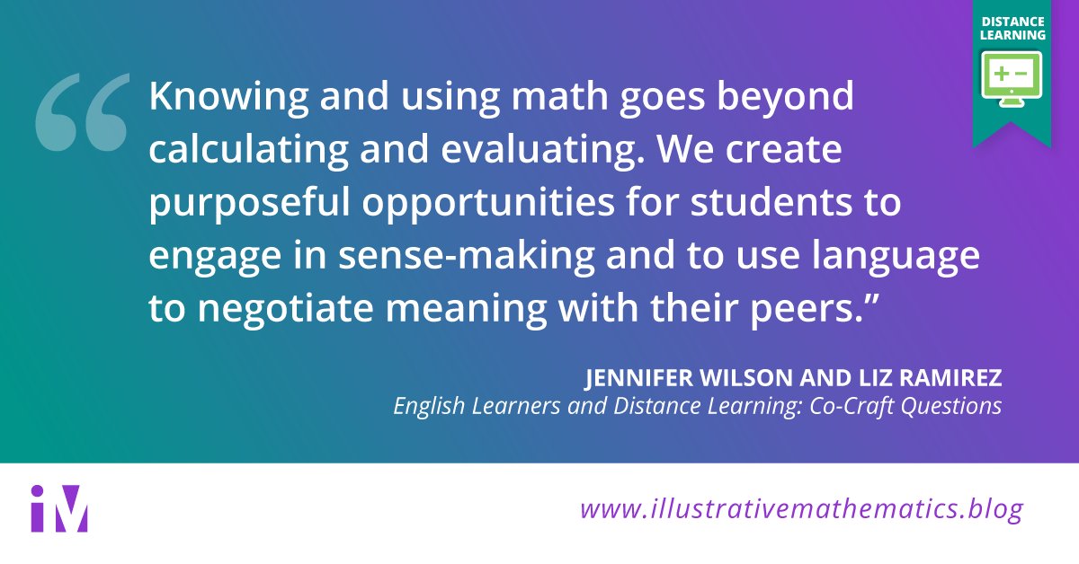 How can we cultivate an accessible, language-rich community of math learners online? Our blog series about using math language routines online continues this week with “Co-Craft Questions,” by Jennifer Wilson (<a href="/jwilson828/">Dr. Jennifer Wilson</a>) and Liz Ramirez.  Read it here: ow.ly/q0pA50A99rs