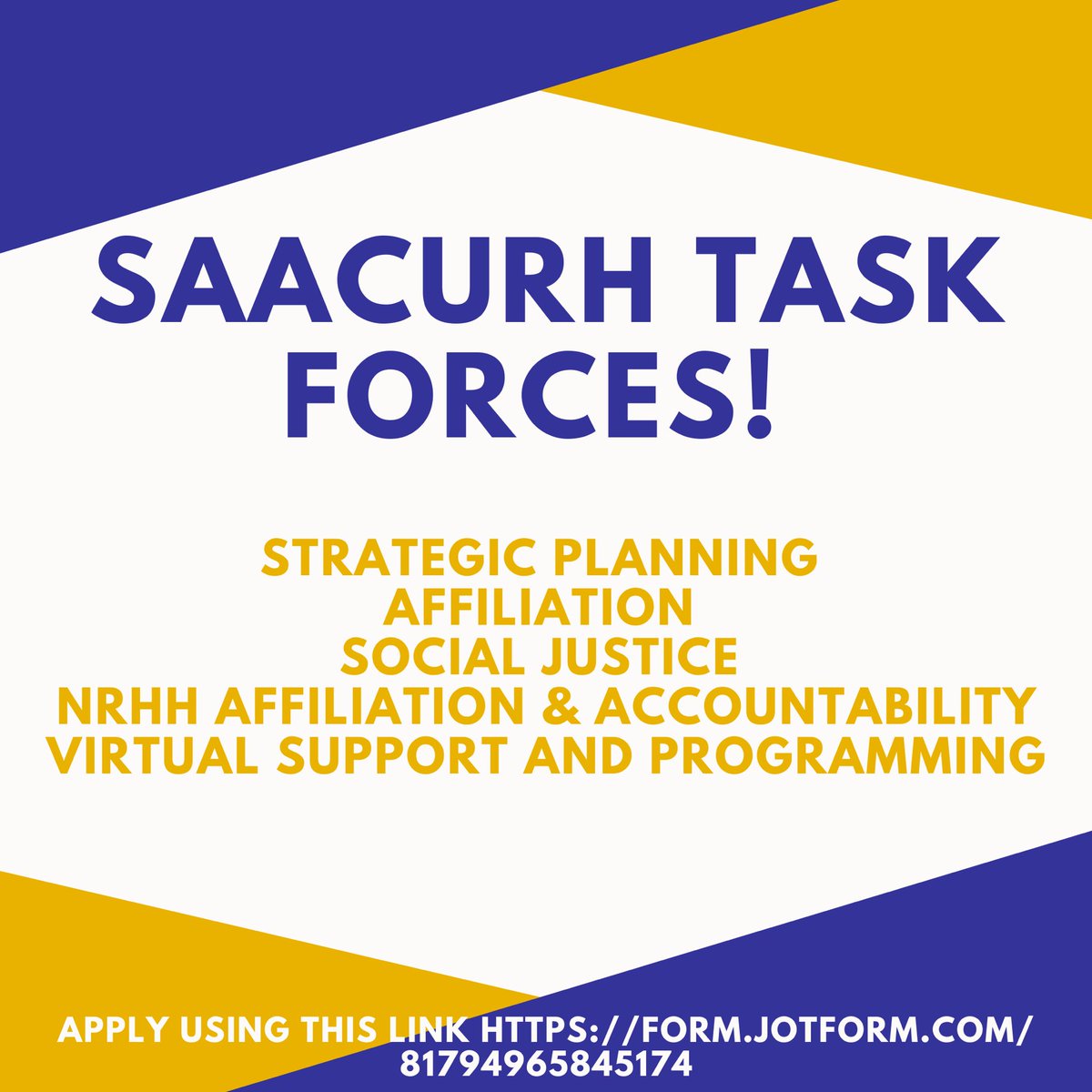 Are you looking to join a SAACURH Taskforce? Use this link to apply: form.jotform.com/81794965845174