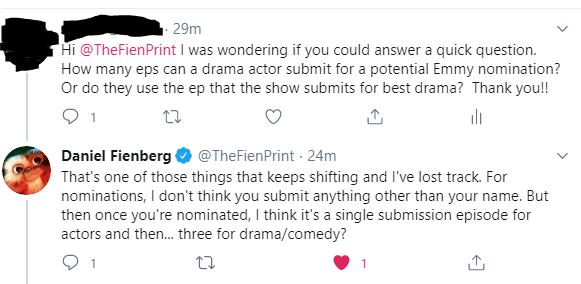 According to him – there are no episodes to submit. The members of the academy just have to “know” you somehow. He is right about after you have been nominated – I did find that online. It’s only then you have the right to choose your eps.