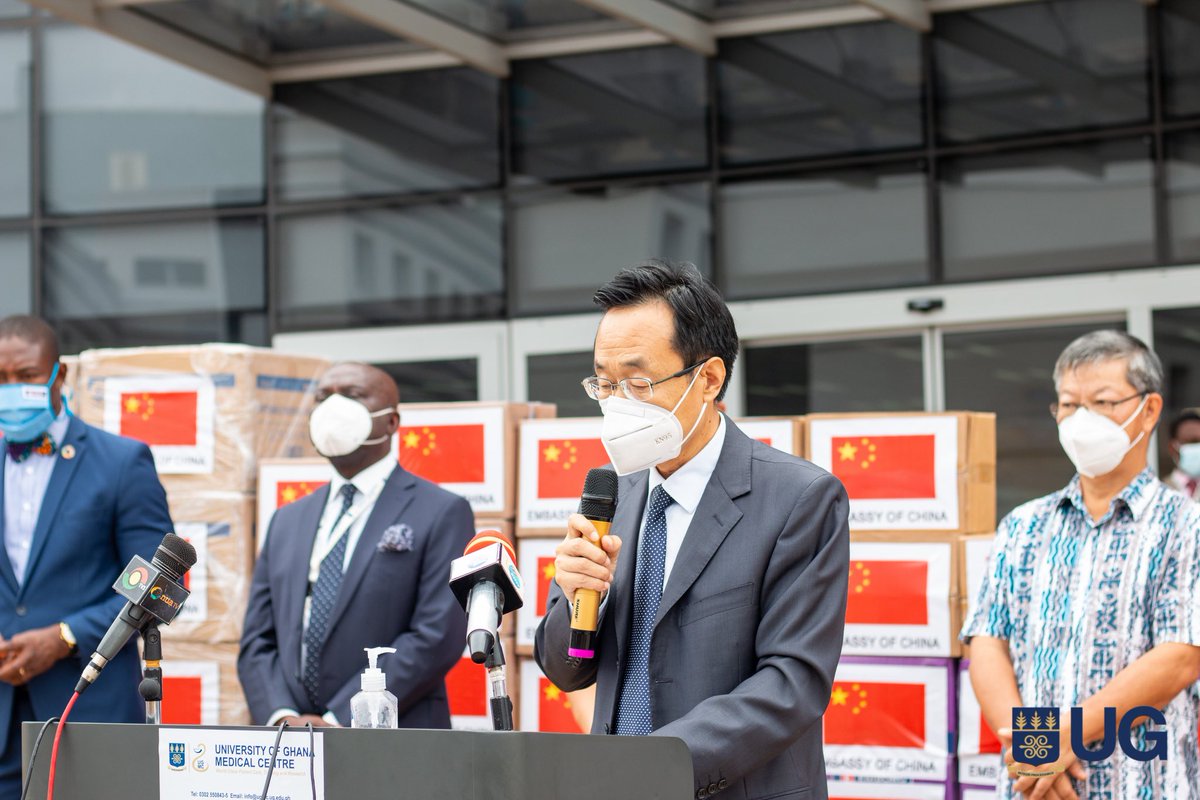 Earlier today, I received PPE and some food items donated by the Chinese Embassy to the <a href="/ugmedicalcentre/">University of Ghana Medical Centre LTD (UGMC)</a> to help in our fight against COVID 19. I expressed my gratitude to the Chinese Embassy led by the Chinese Ambassador to Ghana, His Excellency Mr. Shi Ting Wang... (1/2)