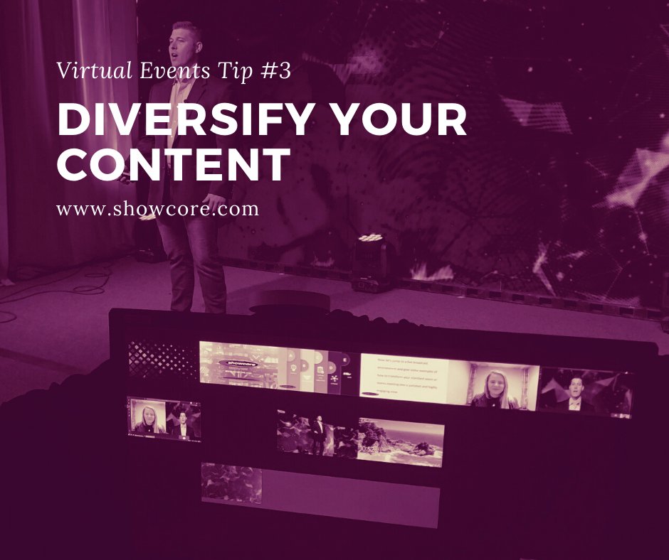 Segment your content with a mix of keynote speakers, graphics, Q&amp;As, and video content switching to ensure that your virtual event is more exciting! #virtualeventtips #VirtualEvents