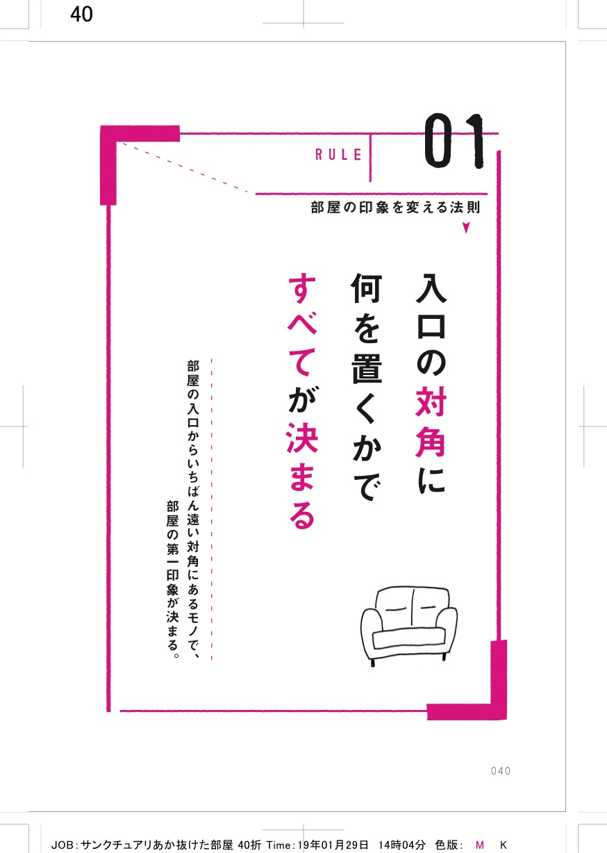 サンクチュアリ出版 本を読まない人のための出版社 6 22の 1日1分読書 今あるもので あか抜けた 部屋になる 荒井詩万 著 とにかく 部屋の印象を変えたければ 対角線 を意識 ここに何を置くか ですべてが決まる ちなみに 一番置きがちな