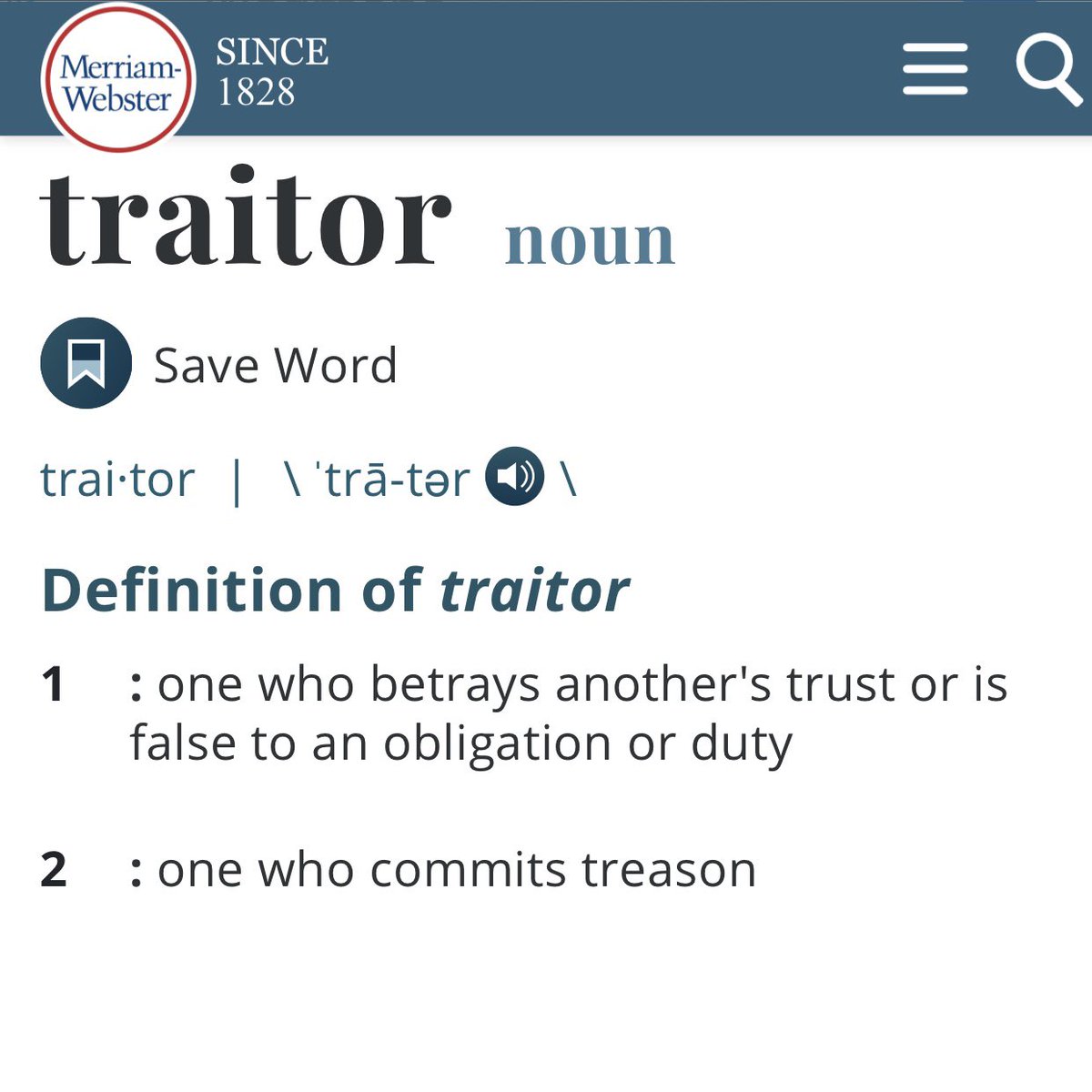 Definition of the word Traitor 