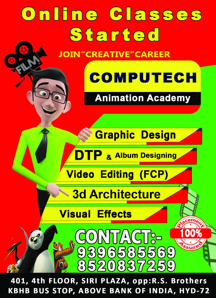 computechis's tweet image. Graphic Designing, VFX, Editing, DTP Training with 100% Placement @ Kukatpally, Hyderabad.
Training Highlights:
-> Best Faculty in Hyderabad
-> 500+ Batches completed
-> More than 70% Students Placed
-> Regular, Fast Track, Weekend Batches available
-----Call for Free Demo-----