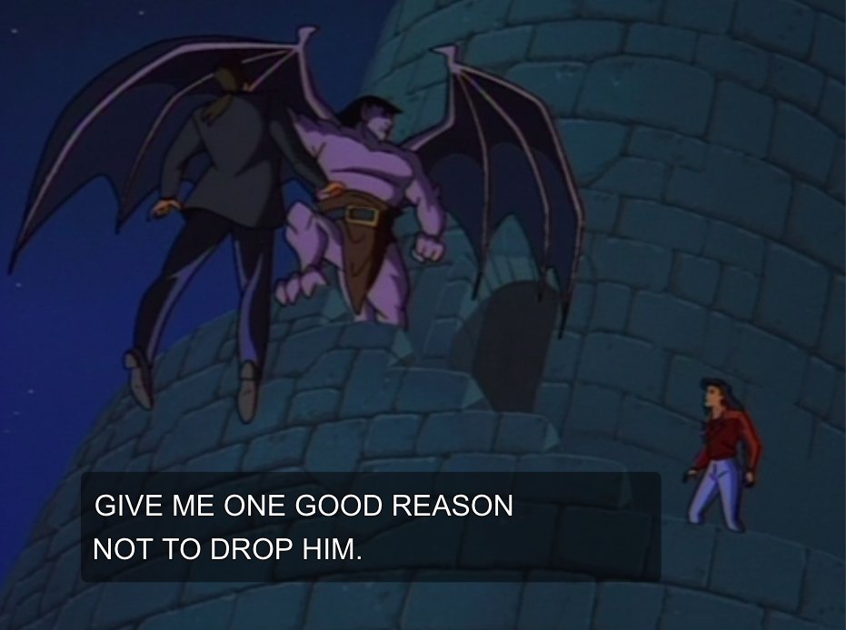 if you ever have any doubts about what decision you should make, just ask yourself: "will my ex feel like her misguided ethics have been entirely vindicated by my behavior?" also ask "how disappointed would the audience be if you killed off a character voiced by Jonathan Frakes"