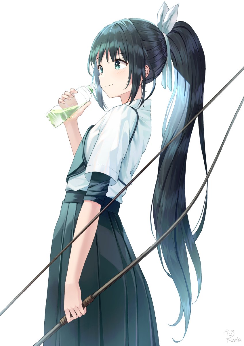 1girl solo weapon bow (weapon) long hair ponytail holding  illustration images