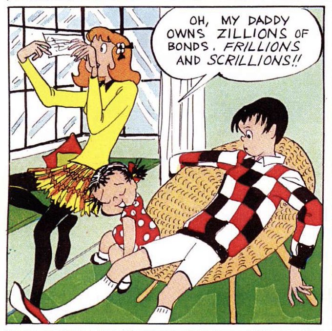 TEENA, by Hilda Terry (1914-2006), the first woman allowed to join the National Cartoonists Society. So well-drawn: so lean and elegant. The actions and emotions of the loose-limbed teens are clear, their poses free from the stiff clichés usually seen in teen comics. 1950s. 