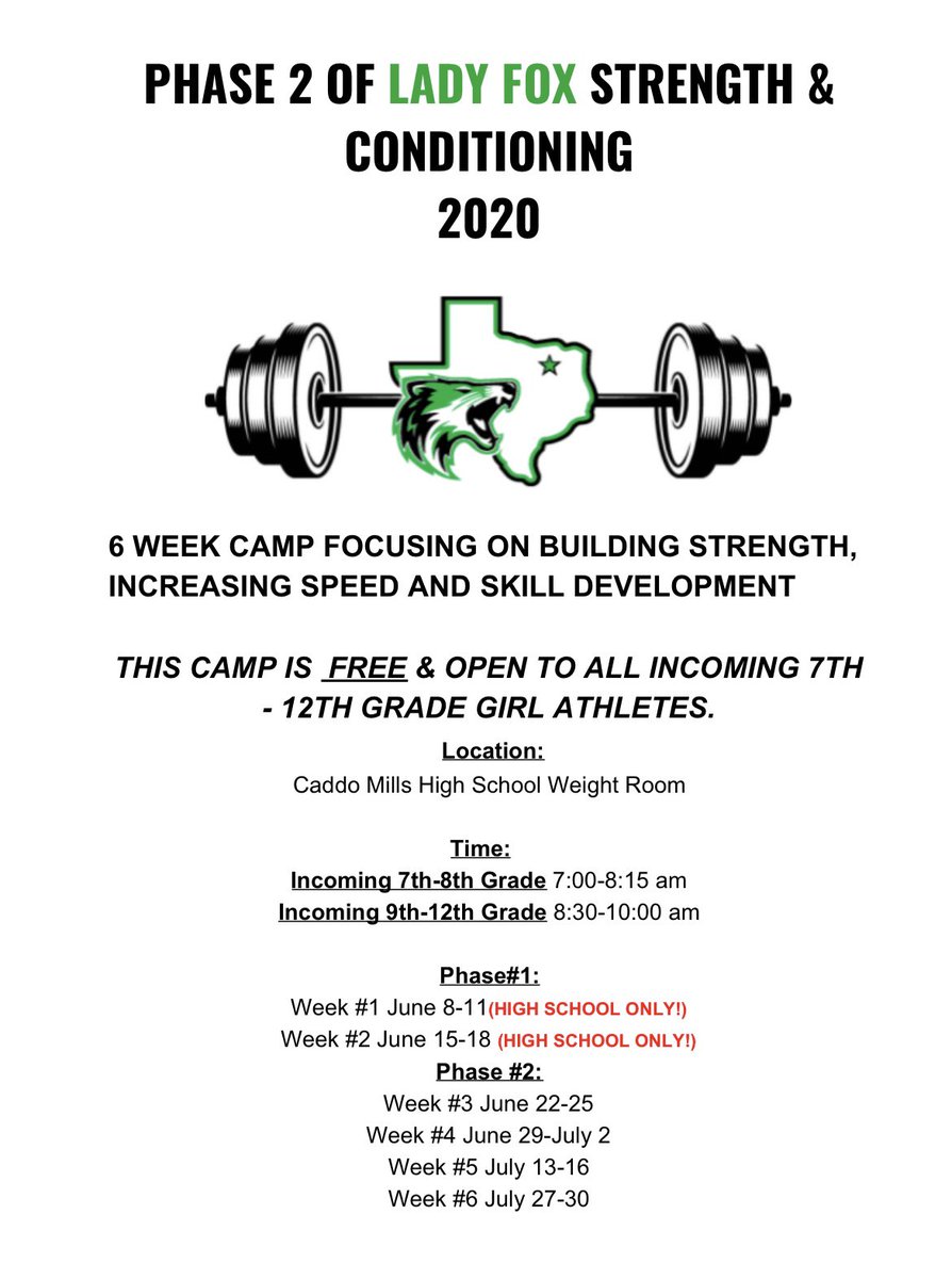 Who’s ready for PHASE 2!?? Starting Monday, ALL girls entering 7th-8th grades are welcome to join our strength &amp; conditioning program. Middle School girls will be from 7-8:15 and High School girls will stay 8:30-10am. Cant wait to see our participation # sky rocket!!! #BETHERE