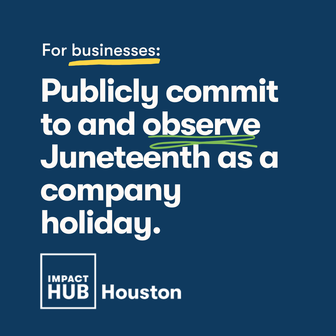 impacthubHOU's tweet photo. Join @impacthubHOU in honoring #Juneteenth: Watch our #CoreConversation with @PJY_Equiliberty, join some of tomorrow's highlighted online events, and support black entrepreneurs + initiatives like @MsaadaPartners, @forwardevernj, @wgbpodcast: https://t.co/7scuDFaHI2 #HOUimpact https://t.co/BSqkAk34vg