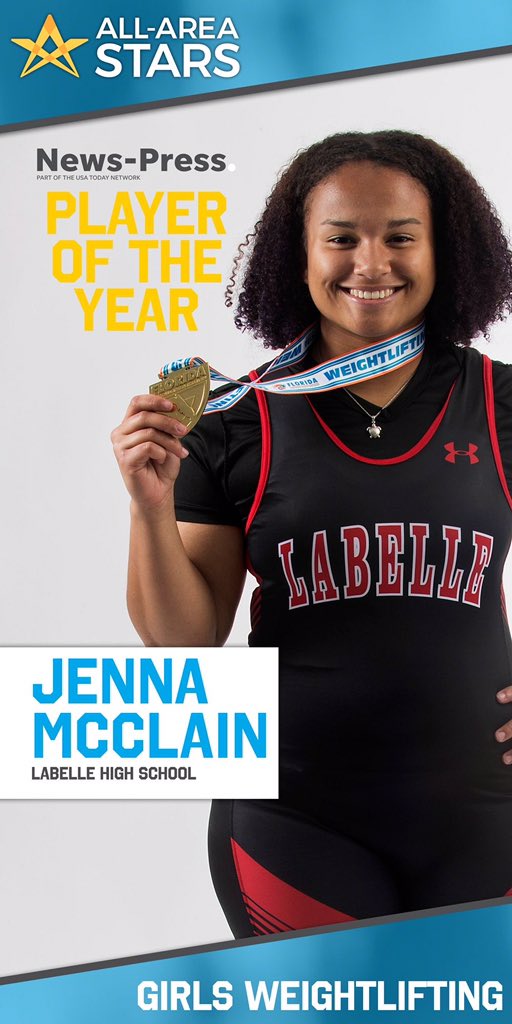 nphssports's tweet photo. The 2019-20 News-Press Girls Weightlifter of the Year is Jenna McClain of @LaBelleCowboys #allareastars #highschoolsportsawards @babcockranchfl https://t.co/aQzoUyTKtm