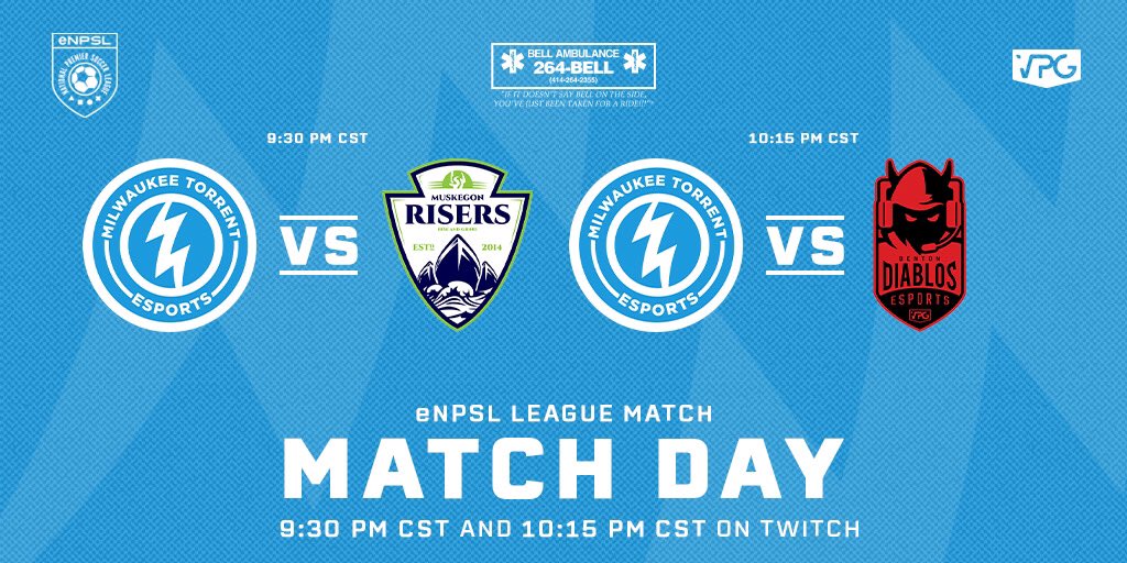 EsportsTorrent's tweet photo. ⚽️MATCH DAY🎮

The @MKETORRENT Esports squad is back in action in the #eNPSL tonight live on Twitch! 

Presented by @BellAmbulance https://t.co/vGTk9tqmVF