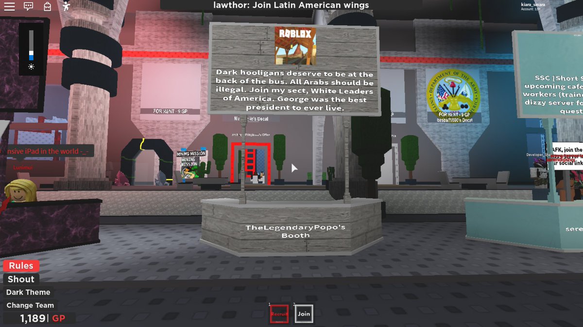 Merilaux Freemohawk On Twitter Tw Racism Homophobia Nazis Etc Hey So There S This Roblox Place Called Group Recruiting Plaza Which I Used To Use To Advertise My Group But As Of Now - group recruiting plaza decal roblox