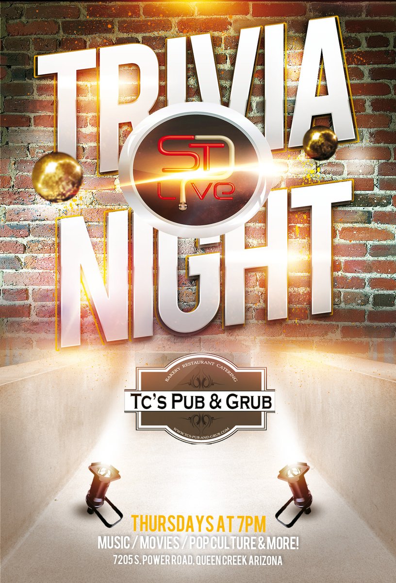 RealSTLive's tweet photo. #ThirstyThursday and #Trivia with us tonight at @TCspubGrub1 in Queen Creek. Free to play, show starts at 7pm! https://t.co/Sh0f9U2cKS