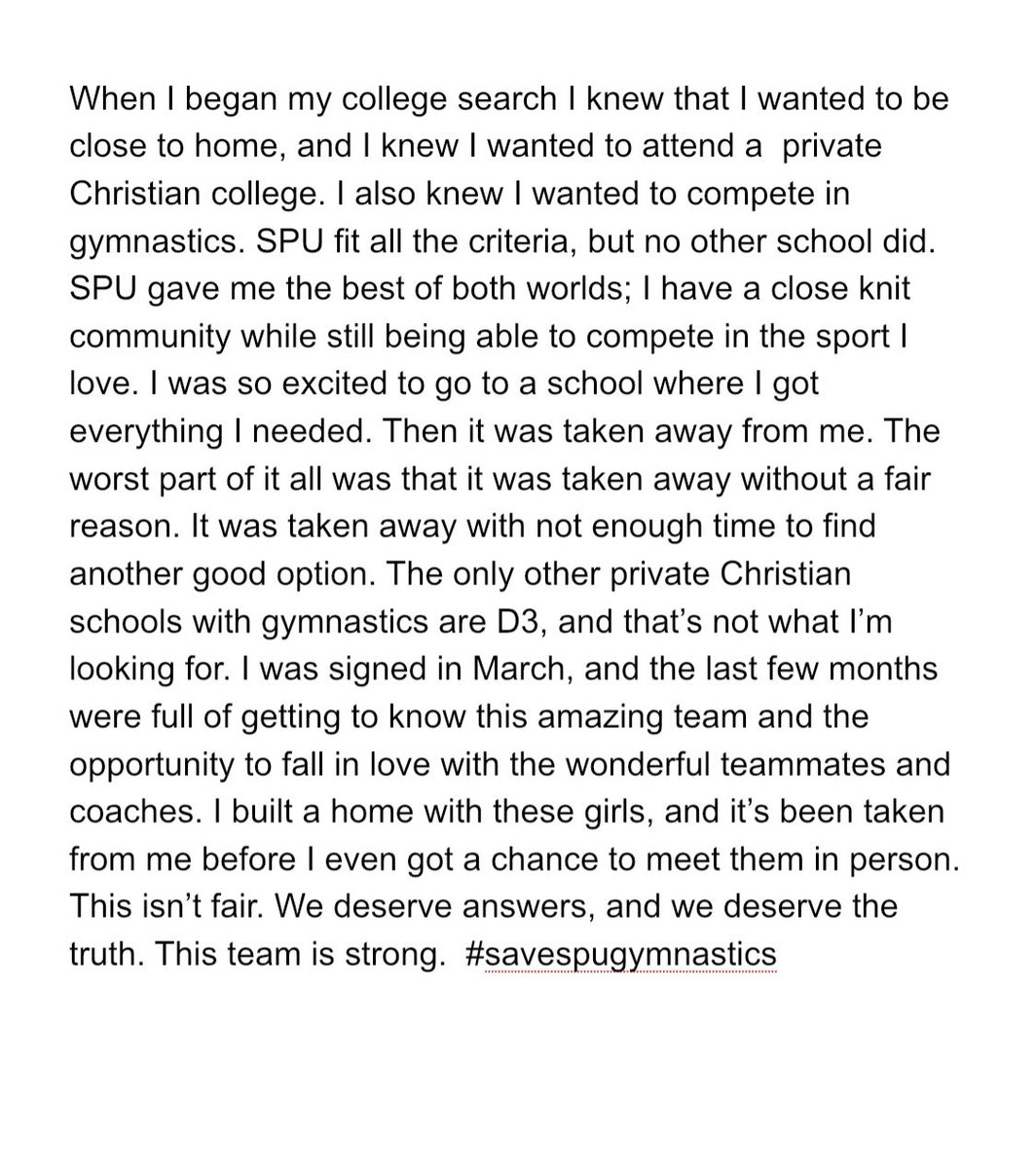 From incoming freshman Silje Hildebrand: #savespugymnastics