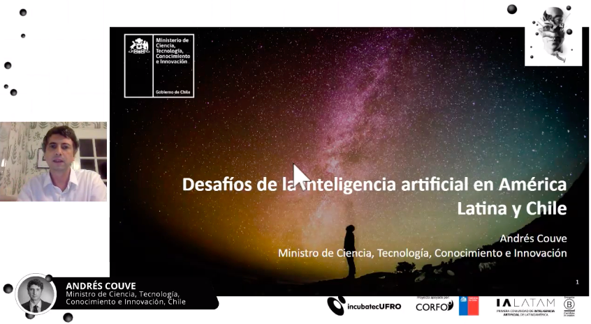 min_ciencia's tweet image. AHORA | Ministro @acouvecorrea expone en webinar de #InteligenciaArtificial sobre el trabajo que hemos realizado en esta materia y los desafíos para Chile y América Latina. 

Súmate aquí: youtube.com/watch?v=8uN82Y…