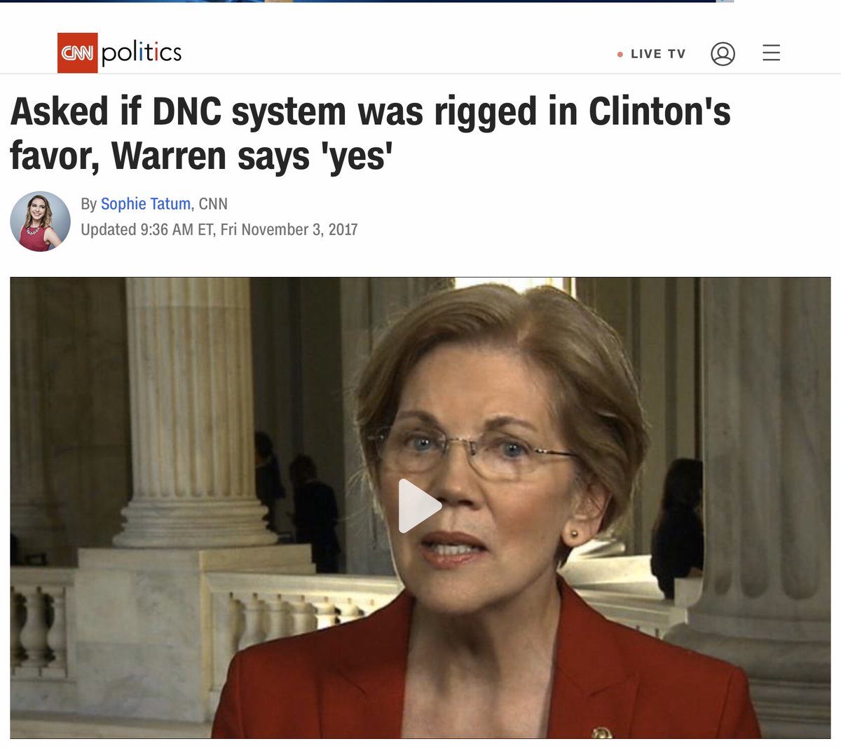 Second strike. She agreed that Hillary Clinton rigged the campaign against Bernie. What a slap in the face for all the people that voted for the first female democratic nominee to have Miss Sally Ann sit there and push a Russian propaganda narrative in favor of Bernie.