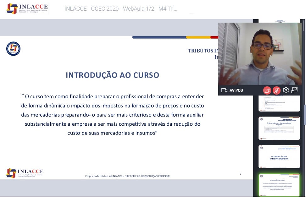 Hoje, 18/06/2020 das 18h30 às 22h30, O INLACCE ministra mais uma WebAula ao vivo e interativa da Área de Suprimentos/Compras. WebAula de “Tributos Indiretos e Oportunidades de Negócios”. Increva-se nas WebAulas - atendimento@inlacce.org – WhatsApp: 11 94497-5366.
#procurement #rh