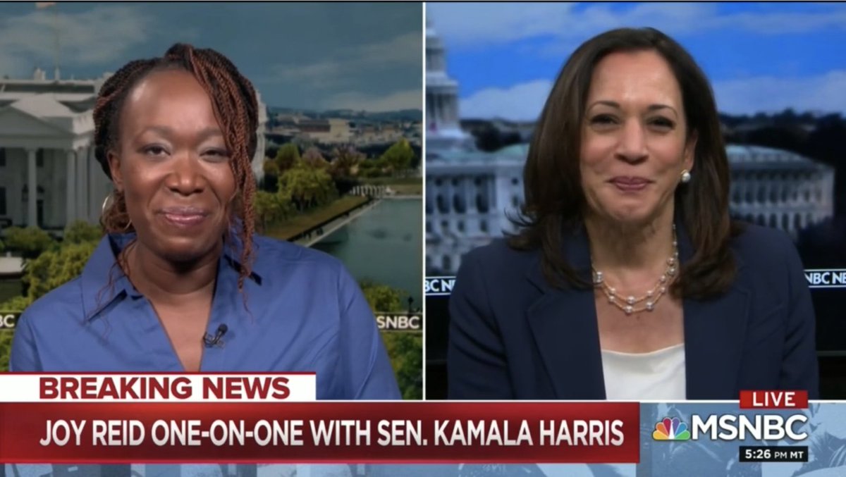 Screenshot of Senator Kamala Harris on MSNBC with Joy Reid.
