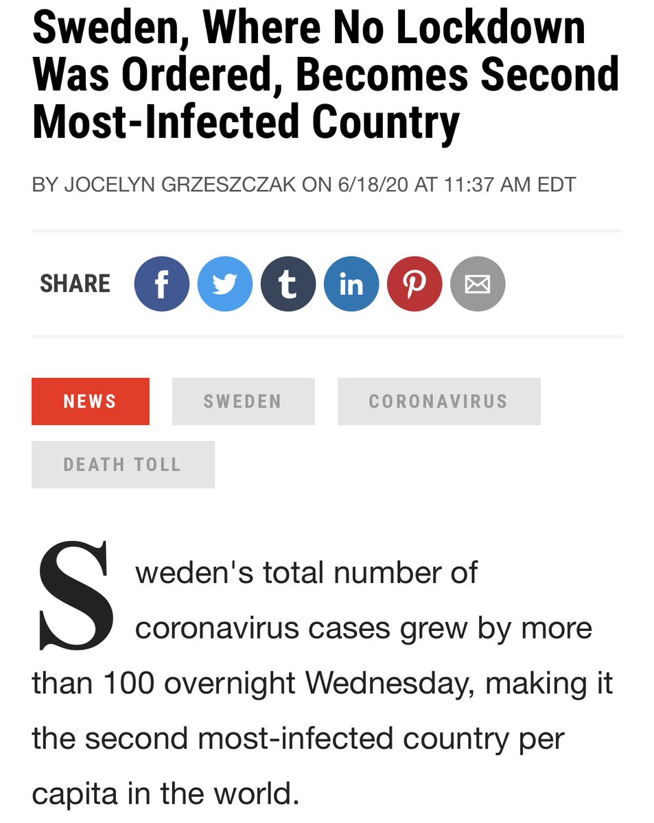 (2/7) 1. SOCIAL DISTANCING: Because younger kids can’t properly social distance, Sick Kids assumes high school students can’t either. Like Dr. Fisman, I fail to see how the approach advocated for by Sick Kids differs from Sweden - now the second most infected country.