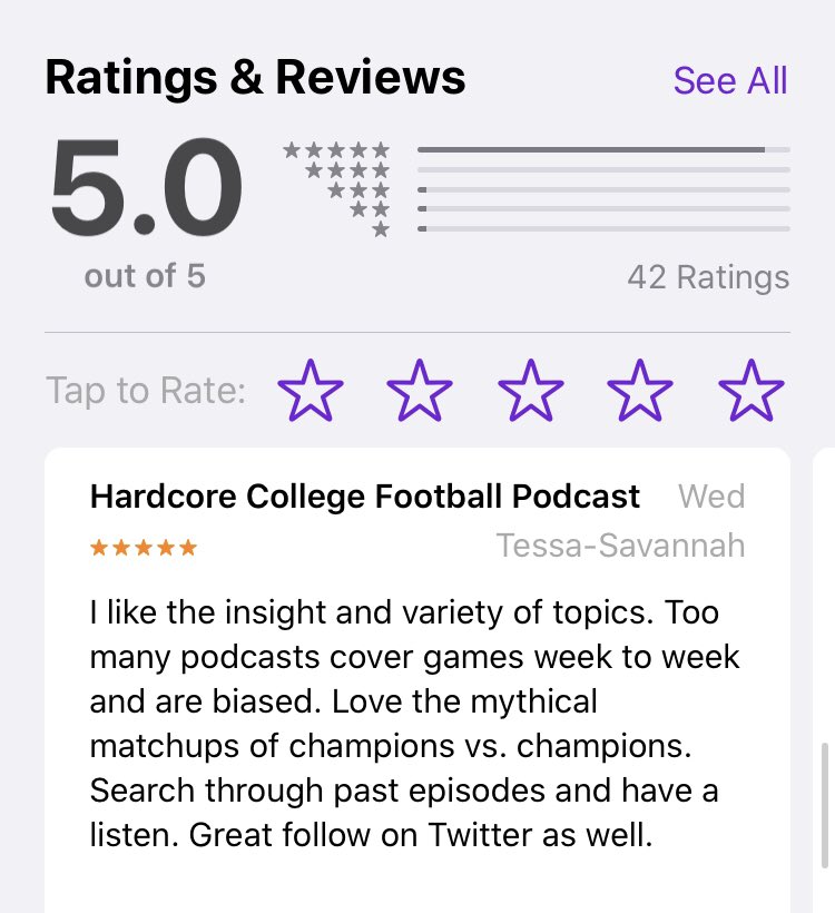 HardcorePSUFB's tweet photo. ANOTHER ⭐️⭐️⭐️⭐️⭐️ REVIEW‼️
Thank you Tessa!
Go & 5 Star Review the Pod on Apple and it will be read on the show!!!
Link: https://t.co/XalMmCQZAP
#HardcoreCFB #Podcast #CollegeFootball https://t.co/CghJkVvrgP