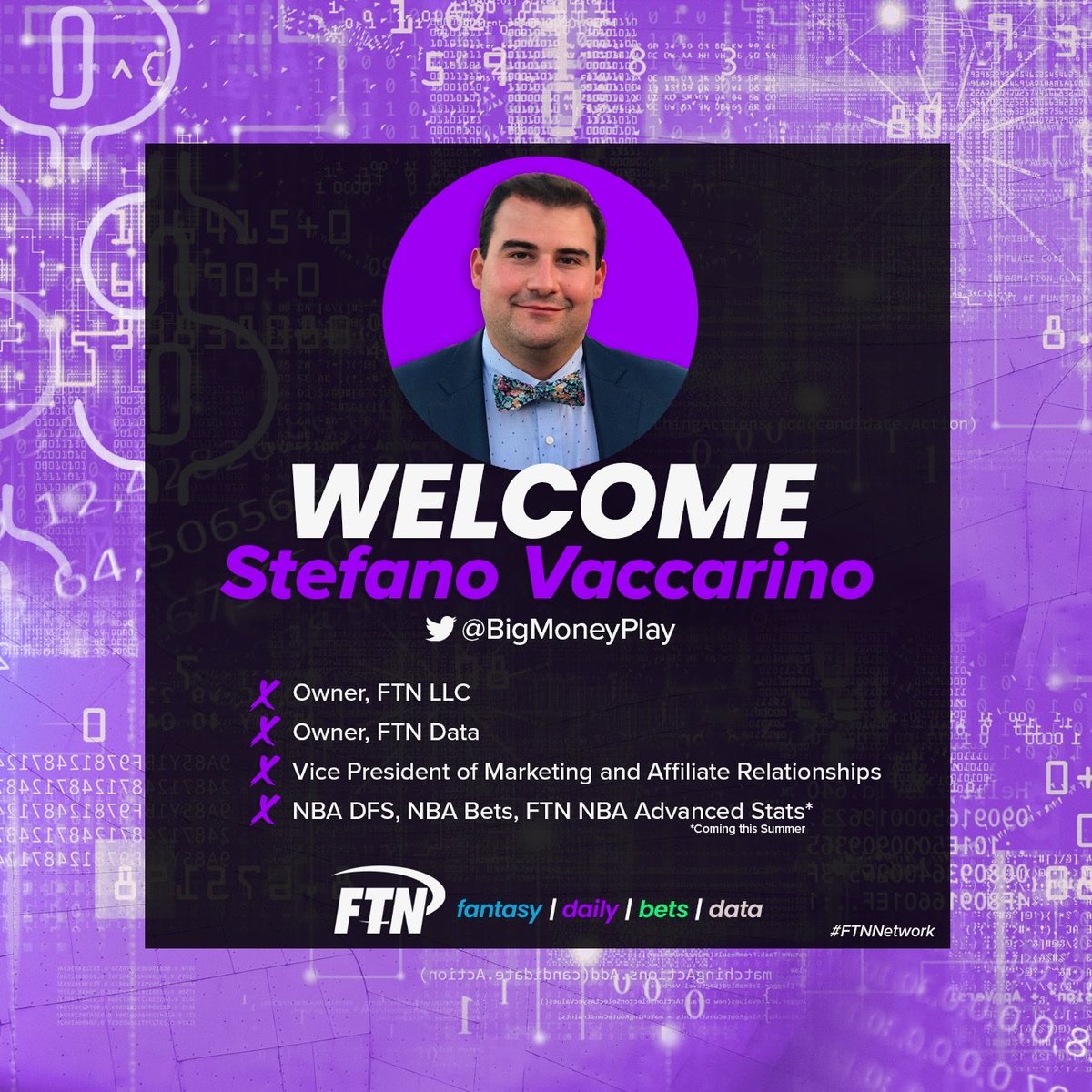 NoisyHuevos's tweet photo. ATTN: Another rim-rocking #FTN announcement!

@MagicSportsGuy, @EliotCrist, @JeffRatcliffe are ecstatic to welcome analytics guru in charge of our in-development #NBA stats/data division, @BigMoneyPlay. 

Our best-in-the-biz team continues to up the game ... 

Who’s next? 🤔 https://t.co/iVHtfTGVmI