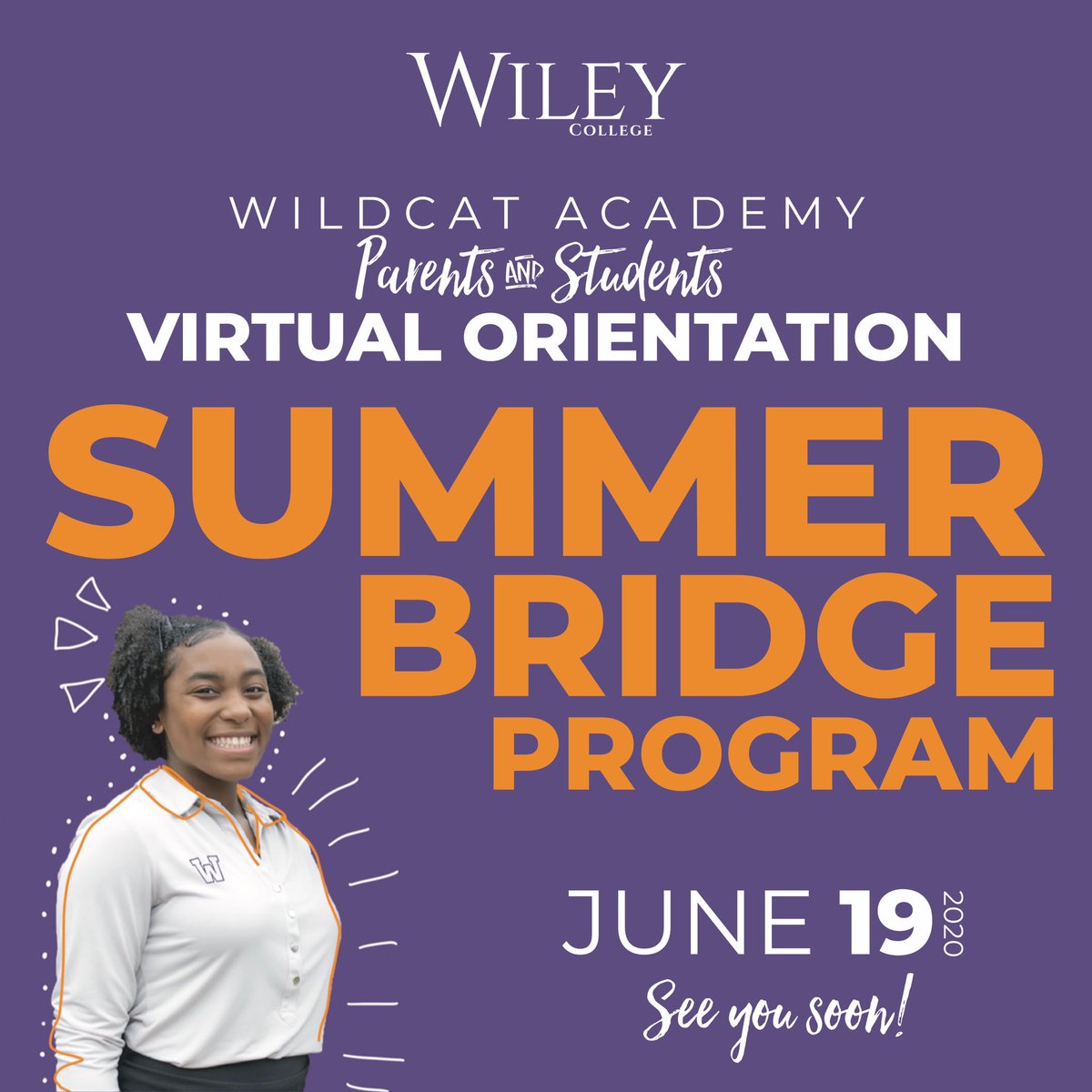 WileyUniversity's tweet photo. #Wiley24 —The time is approaching for our 2020 Summer Bridge Wildcat Academy. Tomorrow, June 19, 2020 beginning at 12p cst, we will be having our Virtual Wildcat Orientation. Please check your email to secure Zoom credentials. See you soon! #WildAboutWiley 🐾 https://t.co/dKUkEjCNUg