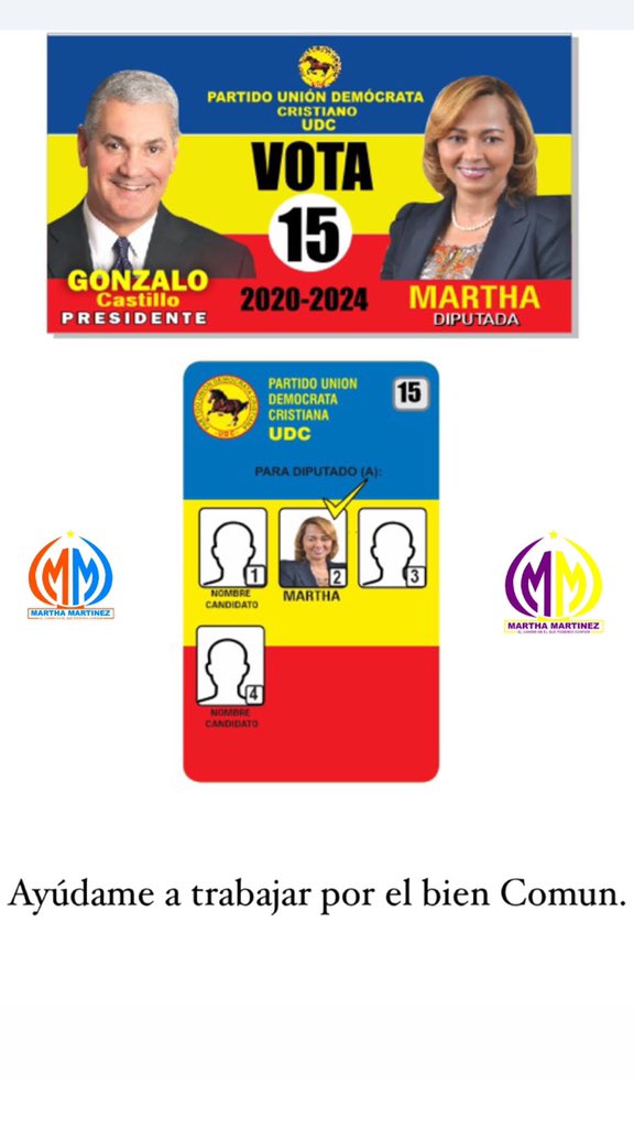 IngMarthaM's tweet photo. Gracias al @partidoUDC y su presidente Luis Acosta El Gallo, por proclamarnos como su candidata diputada en la circunscripción 2 de puerto plata.
¡El 5 de julio ganaremos todos!
...
#MarthaDiputada
#udc
#luiselgallo
#porelbiencomun
#luiselgalloudc
#vota15 https://t.co/GP0LgRmq7B