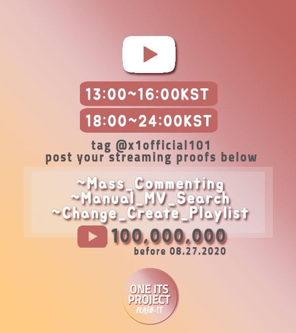 oneits_project's tweet photo. ⏰ #FLASH STREAM SCHEDULE 

    - 13:00~16:00 KST
    - 18:00~24:00 KST

Today’s Total Target:
📺 77, 400, 504

Let’s run towards 100M, One Its! 🏃🏻‍♀️🏃🏻‍♂️ 

@x1official101 @LHGNDH_FanUnion
@KWSFanUnion
#X1_Flash_Road_to_100M #X1

https://t.co/EzMUmeV1Nt https://t.co/PmQtGxwson