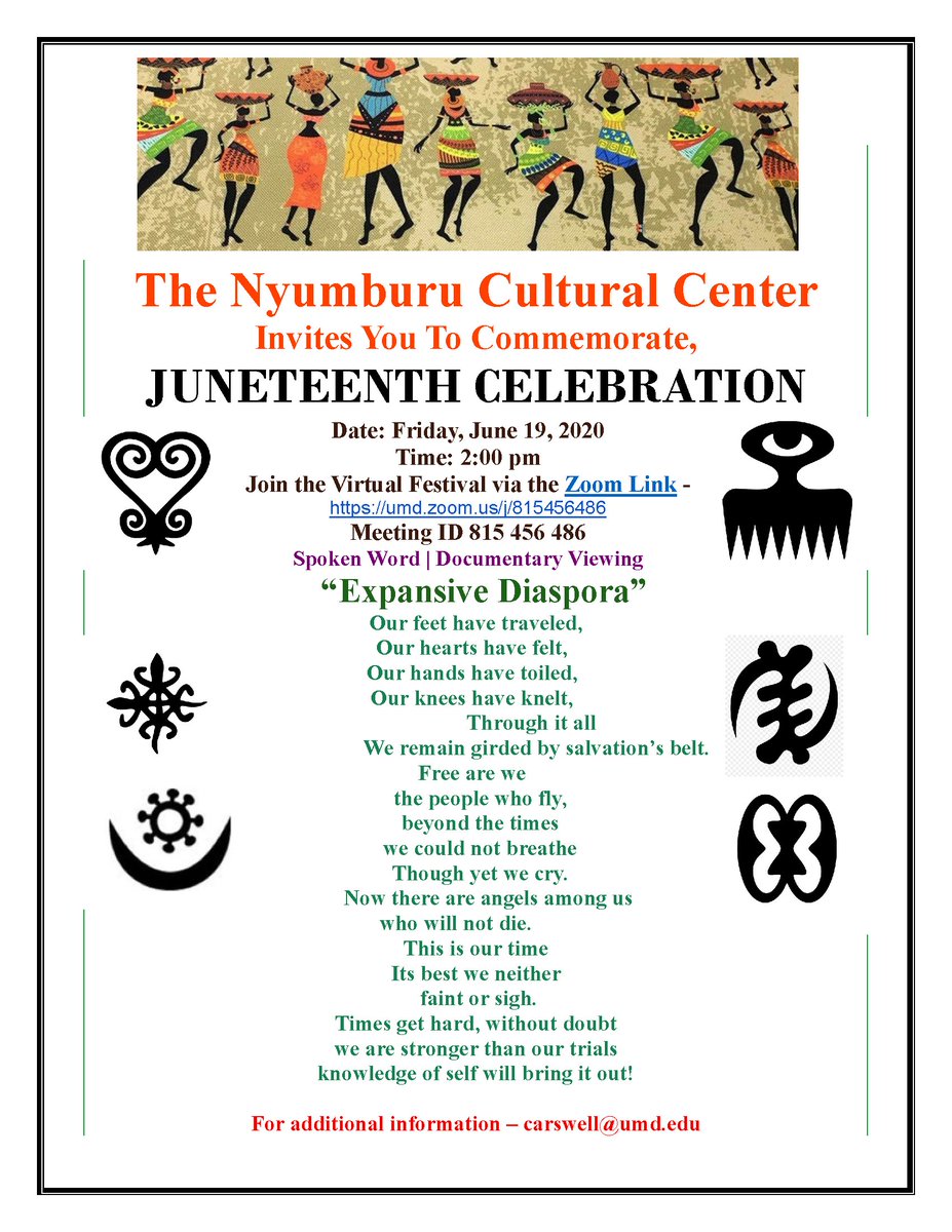 DiverseTerps's tweet image. Celebrate #JUNETEENTH2020 with @Nyumburu tomorrow at 2pm ET!