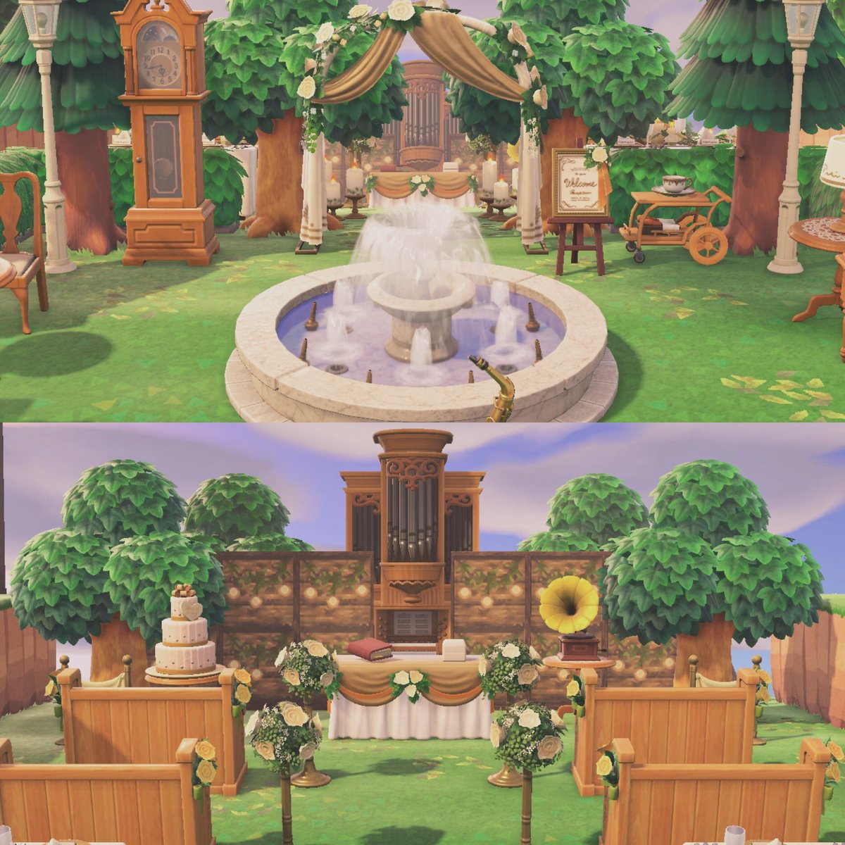 191. Un petit jardin secret dans le thème du mariage (Source :  https://www.reddit.com/r/AnimalCrossing/comments/hbbt0k/secret_garden_wedding/)