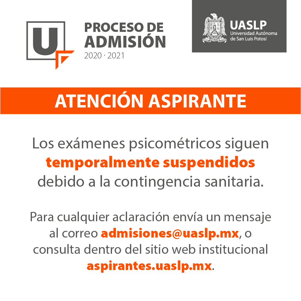 LaUASLP's tweet photo. ⚠️ ASPIRANTE ⚠️
Te recordamos que la aplicación de exámenes psicométricos está temporalmente suspendida.
#AdmisionUASLP
https://t.co/CEUUMa3VIw https://t.co/gkuxKwcD2L
