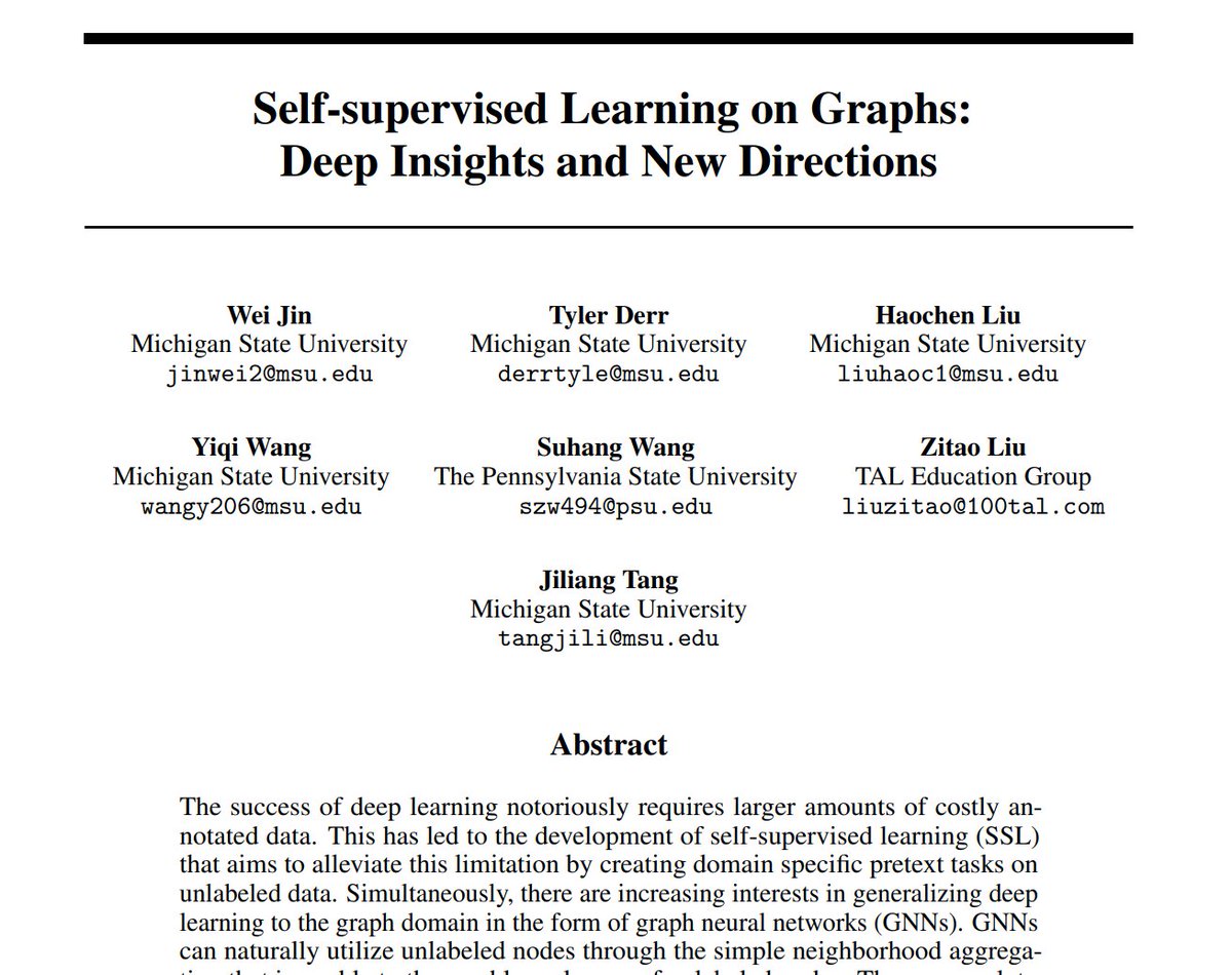 📣Our paper "Self-supervised Learning on Graphs: Deep Insights and New Direction" is now on arxiv arxiv.org/abs/2006.10141.

We explore when/why/how self-supervised learning can be used in GNNs and introduce SelfTask that obtains SOTA performance. 

Code: github.com/ChandlerBang/S….