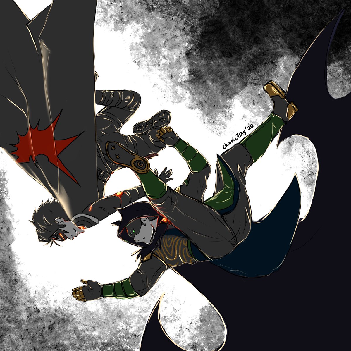 chrome_se7en's tweet photo. Collab with my friend,Deep in mind. Dim doing the line art while Iβm doing coloring and uh draw extra for this lovely pastry bois as they fight crime. Both are damirae kids from different universeπ¦π¦
#damirae #demonbirds #malikalghulwayne #casimirwayne #fanOC #dc #rook #redcorax https://t.co/i5WUR4kc7o