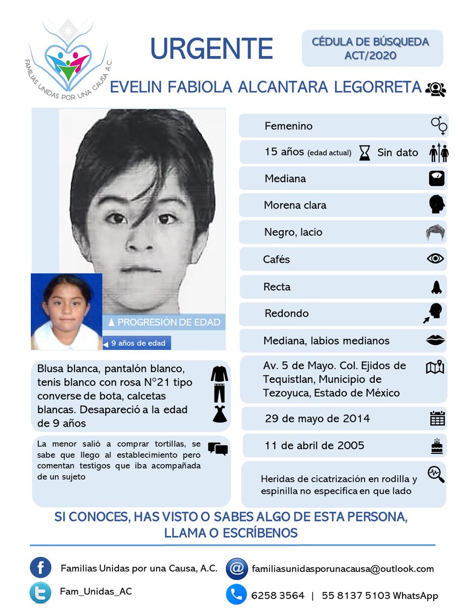 #BúsquedaDePersonas
Evelin Fabiola Alcántara Legorreta | 15 años | 29/05/14 | Mpio Tezoyuca, Edomex #úneteRT #SiLaVesREPORTA <a href="/AngelaCedeno_PI/">Missing Angels Org</a> <a href="/sangrederebelde/">🇲🇽 Colectivo De Búsqueda SangreDeRebelde🇲🇽</a> <a href="/RDesaparecidosT/">DesaparecidosTam</a> <a href="/ayudaabuscar/">Te estamos buscando</a> <a href="/movNDmx/">@movNDmx</a> <a href="/BUSCAMEMX/">BUSCAME Buscando Desaparecidos México</a> <a href="/huellasmemoria/">Huellasmemoria</a>  <a href="/fundacionfind/">@FundacionFind</a> <a href="/botDesaparecidx/">BotDesaparecidx</a> <a href="/brigadabuscando/">Brigada Buscándol@s</a>