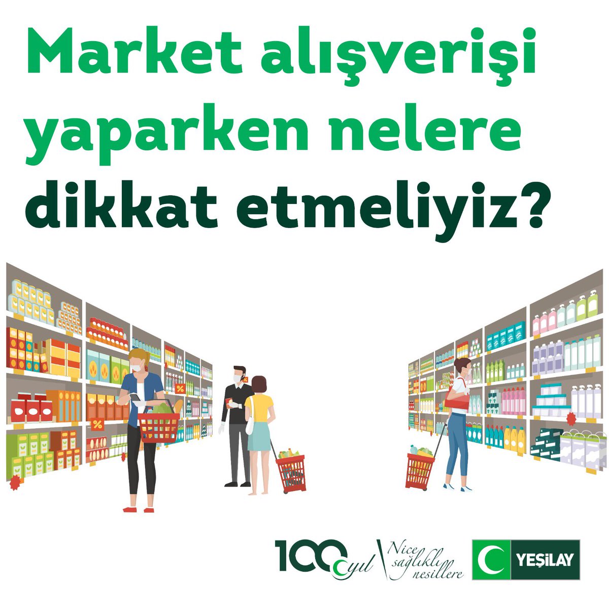 Alışveriş yaparken diğer insanlar ile aramızdaki sosyal mesafe kurallarına uymalıyız. Ellerimiz ile ağız, burun ve gözlerimize temas etmemeliyiz. Mümkünse alışveriş arabalarının veya sepetlerinin tuttuğumuz bölümlerini dezenfekte etmeliyiz. 
Kaynak; bit.ly/36y0sxd