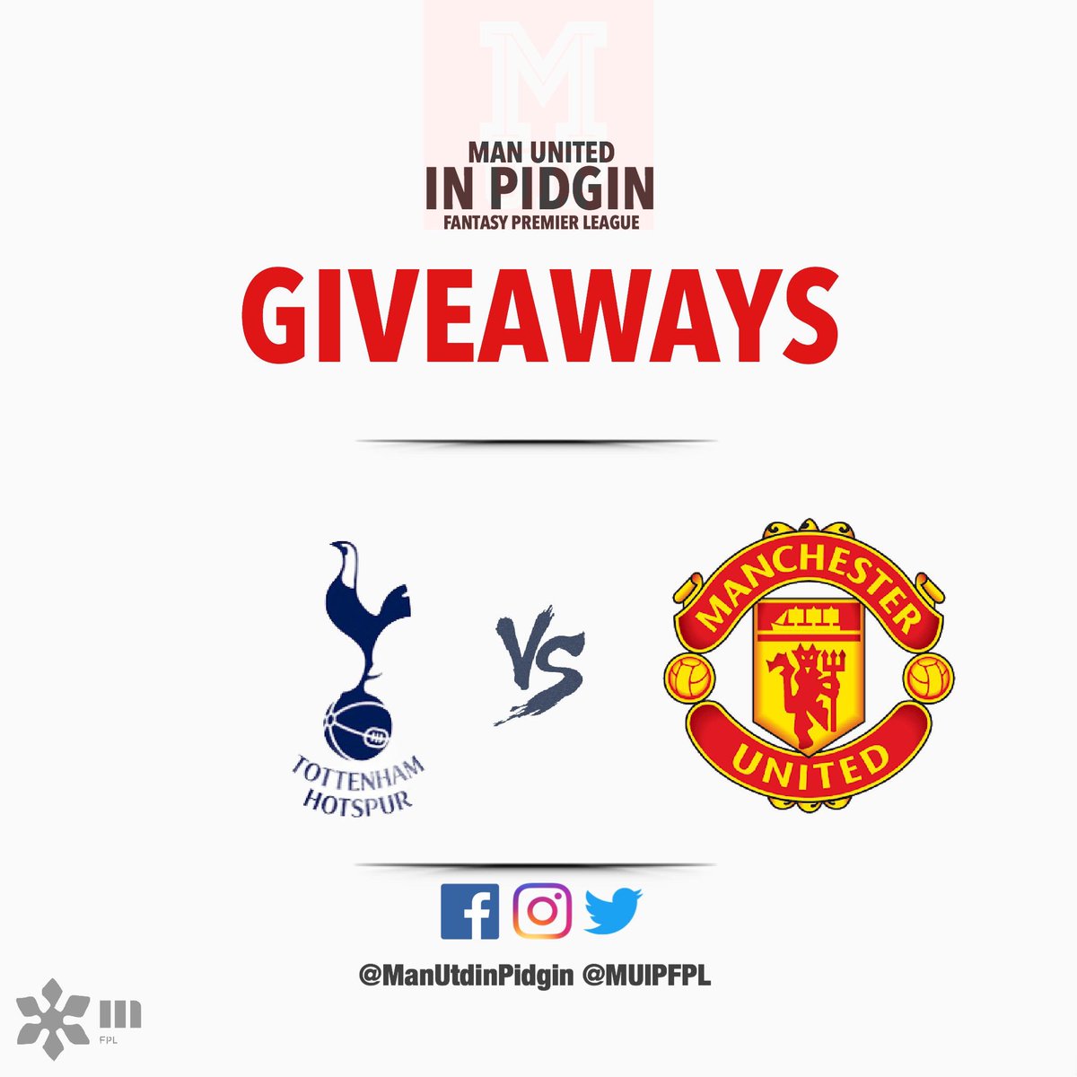 ManUtdInPidgin's tweet photo. Airtime Giveaway! 🚨 

Predict the Scoreline between Tottenham vs Manchester United?👇🏾#TOTMUN #MUFC 

N500 Recharge cards for 6 people.

Deadline na 8:30pm.

Use #MUIP hashtag to enter! Leggo https://t.co/6wckCFPTN9
