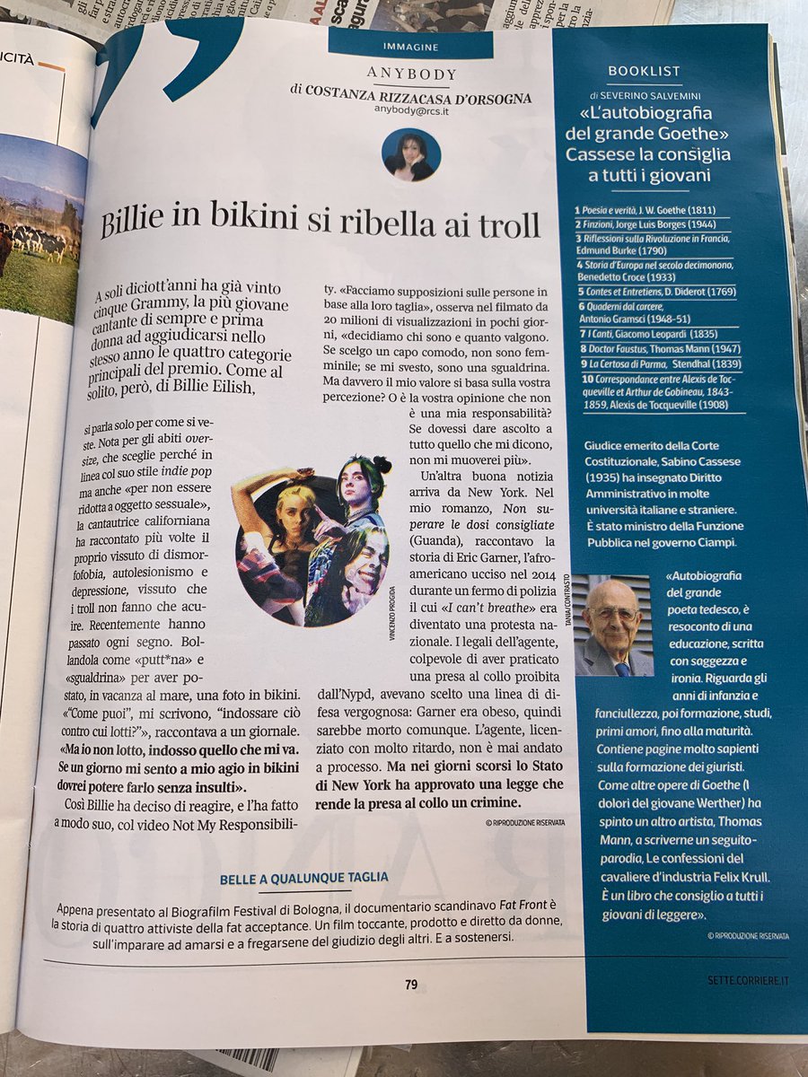 CostanzaRdO's tweet photo. Oggi su #anyBody @7Corriere si parla di Eric Garner #BlackLivesMatter, di @billieeilish e del bel documentario #FatFront presentato al @Biografilm di #Bologna https://t.co/8bqWPFGqZX