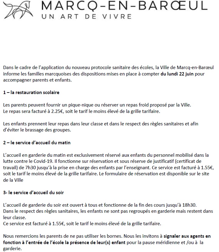 Marcq En Baroeul On Twitter Protocolesanitaire Dans Le Cadre De L Application Du Nouveau Protocole Sanitaire Des Ecoles La Ville De Marcqenbarœul Informe Les Familles Marcquoises Des Dispositions Mises En Place A Compter Du Lundi