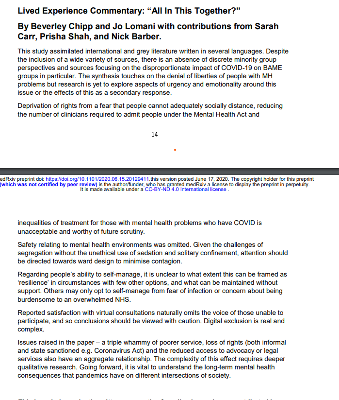 15/15 The paper concludes with a commentary from co-authors with relevant lived experience, higlighting some of the important ethical challenges in the current situation.