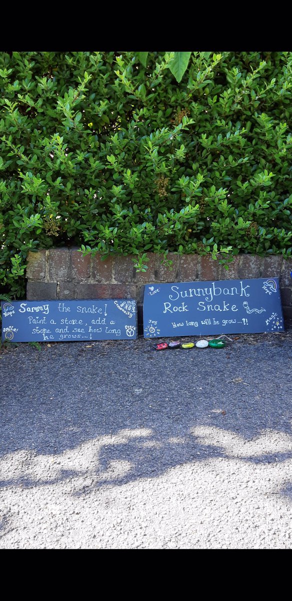 wvpsEYFS's tweet photo. BREAKING NEWS! A snake has been spotted on Sunnybank in Warlingham! Rumour has it that it keeps growing as little creative fingers add beautifully decorated rocks! Why not make one to add over the weekend!? #WVPS #EYFS #CommunitySnake https://t.co/4dreGJn09N