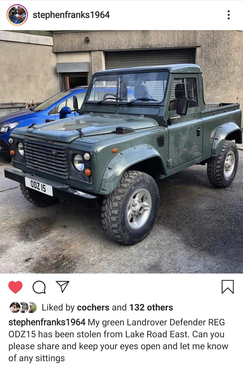 STOLEN: Help needed to look out for a green Landrover Defender, stolen from one of our players homes, near Roath Park lake, Cardiff. If anyone sees it or hears of anything, please let us know 🤞🏼🔰